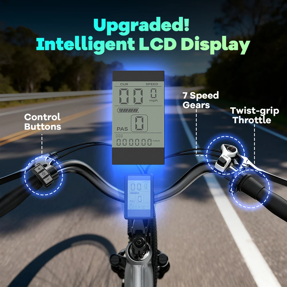 Cybervelo 26" Adult Electric Bicycle 1000W Peak Motor 48V Waterproof Battery 7-Speed Shift for Commute Beach Snow Women's And Men's EK3 image 6
