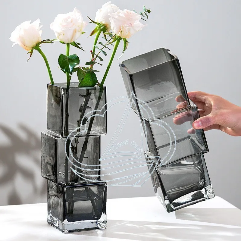 Ins Style Creative Dislocation Glass Vase - Light Luxury Transparent Desktop Ornament for Flower Arrangement