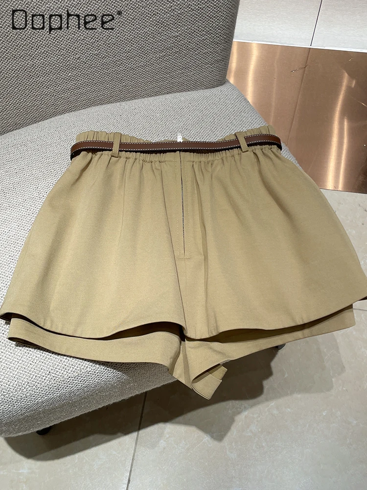 Pantaloncini tascabili tridimensionali moda donna estate nuova signora da ufficio stile casual retrò dolce fresco pantaloni a trapezio sottili a vita alta