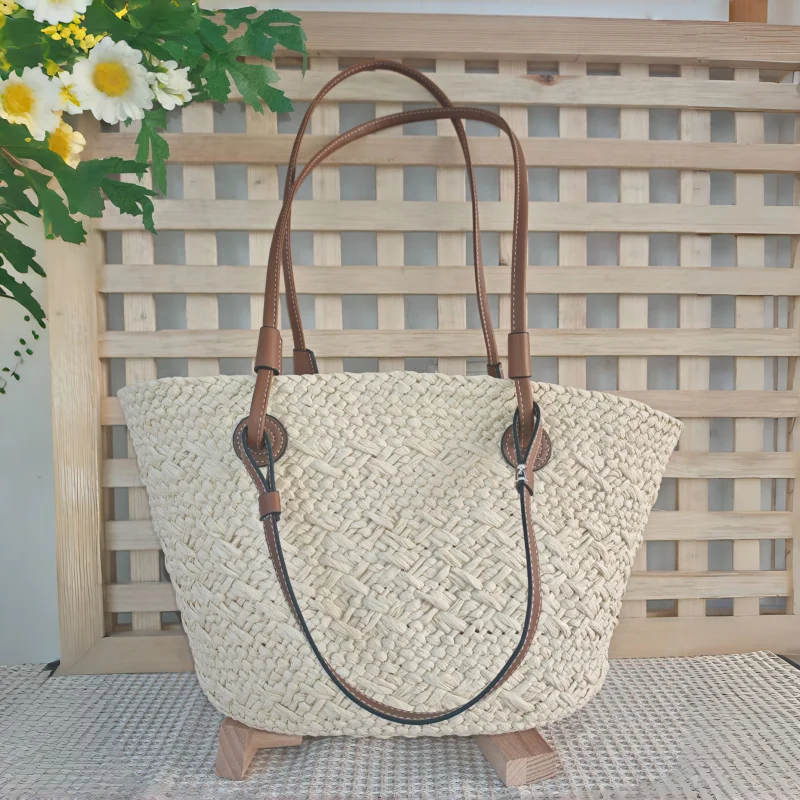 

Красочная соломенная пляжная сумка, большая вместительная сумка-корзина для подмышек, тканая сумка для отдыха на море, просторная женская сумка-тоут для покупок