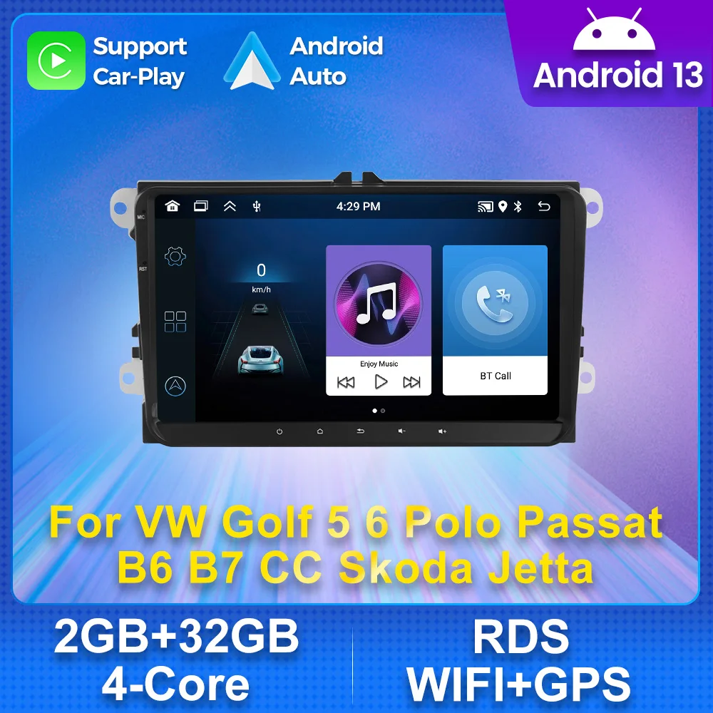 

Carplay Android 13 Car Radio GPS for VW POLO GOLF 5 6 Plus PASSAT B6 JETTA TIGUAN TOURAN SHARAN SCIROCCO CADDY Seat Audio Stereo