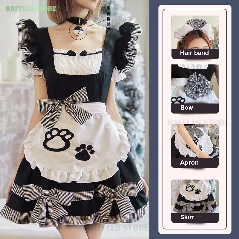 Nero rosa carino cameriera Lolita gatto coniglietto ragazza vestito costumi Cosplay zampe di gatto donne Sexy cameriera uniformi vestito per la fase del partito