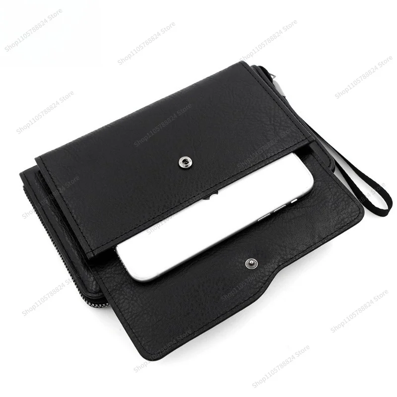 For retro men's long zipper clutch bag, large capacity multi-card mobile phone bag men's wallet