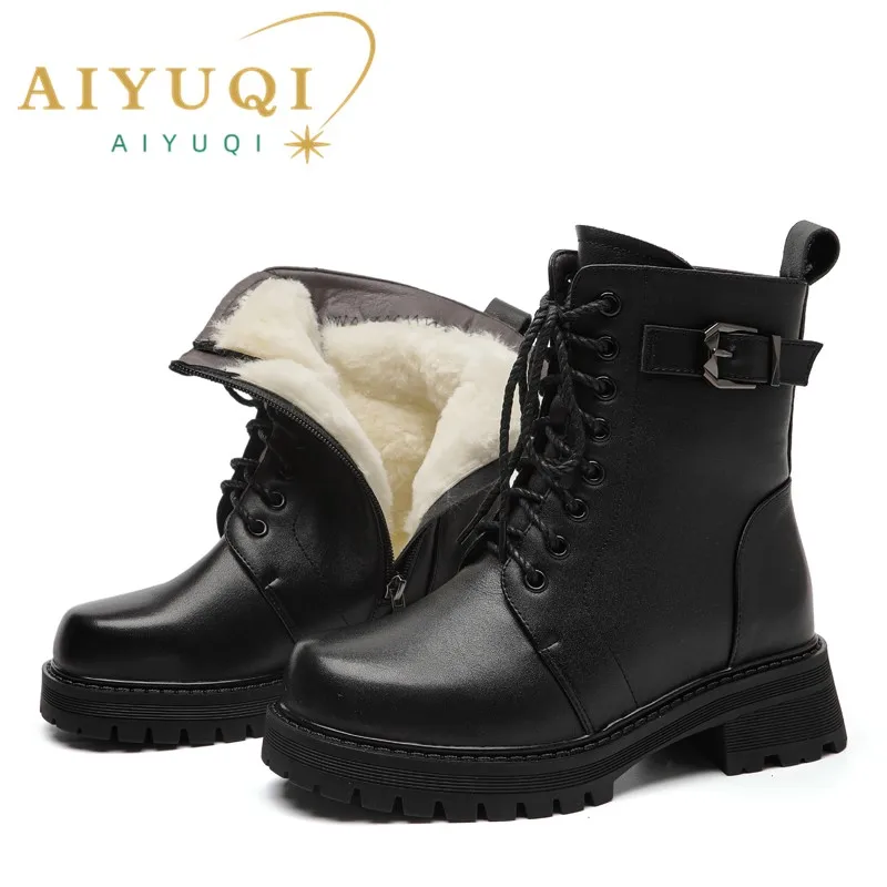 

AIYUQI Women's Boots Winter Shoes Large Size Genuine Leather Women Snow Boots Mom Thickened Wool Warm Combat Boots Ladies