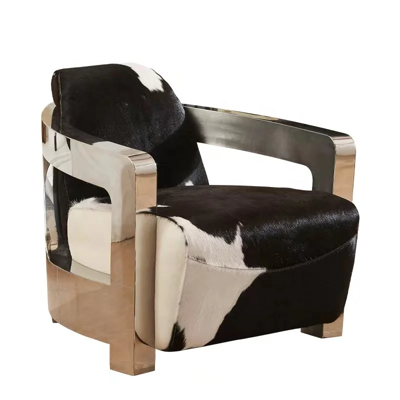 Hotel Aviation Antique Leather Club Chair Sofa Cow Fur Leather Armchair Stainless Steel Arm Evolution Mars Chair UK