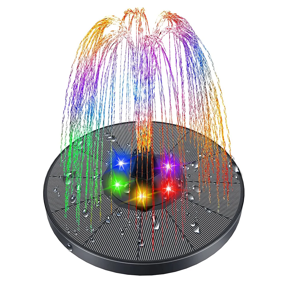 

Solar Fountain LED Light Colorful Swimming Pool Fountain Pump with 6 Nozzles Solar Floating Fountain Garden Pond Bird Bath Decor