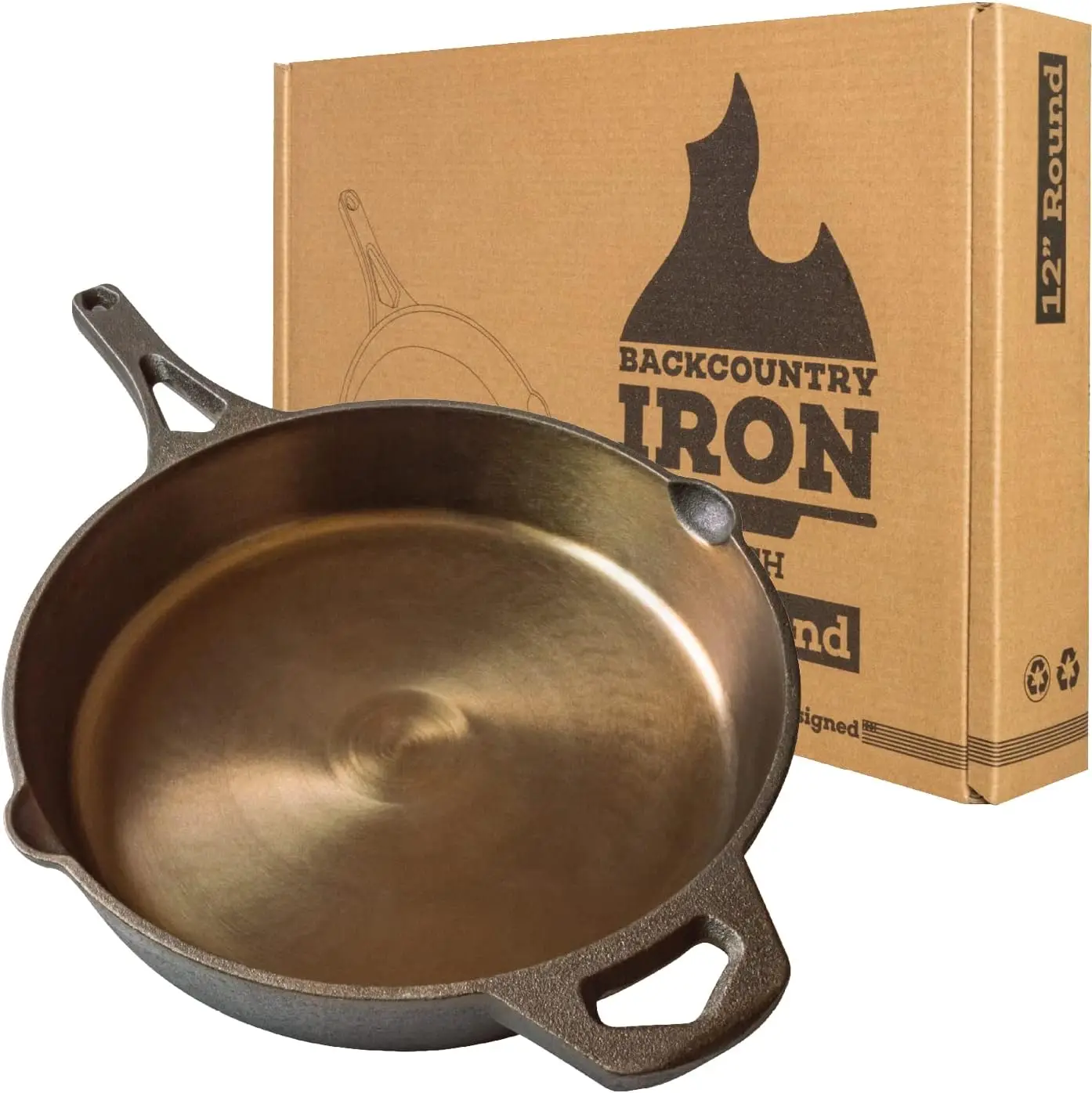 Backcountry Iron 12 Inch 3 Quarts Smooth Wasatch Pre-Seasoned Round Cast Iron Skillet Cookware Pans