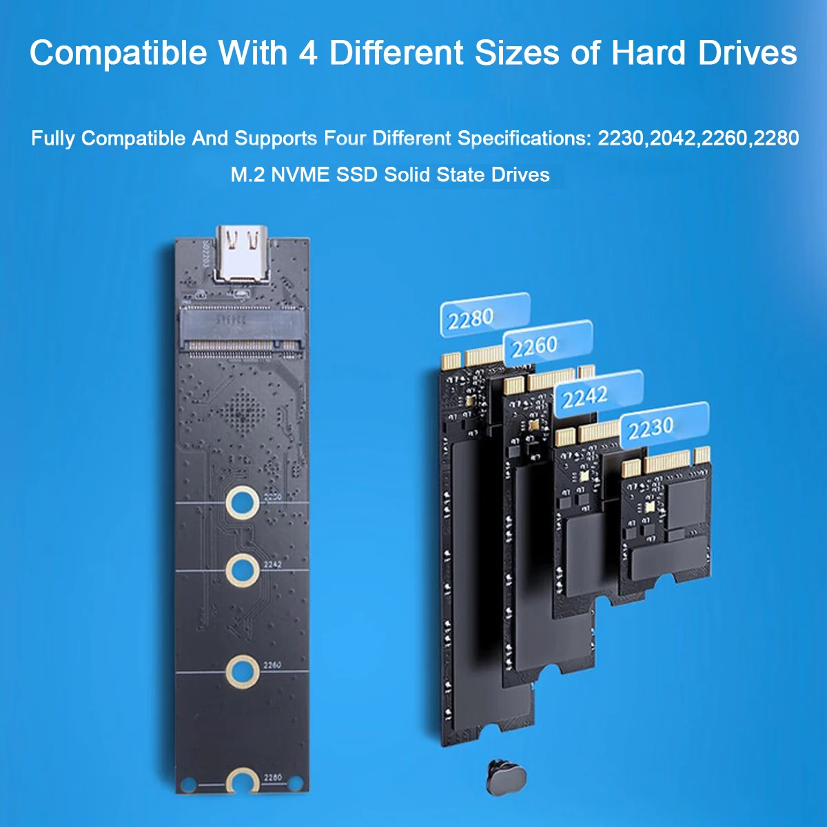 حاوية M.2 NVMe SSD شفافة، خارجية USB C خالية من الأدوات، مع أسلاك ومحولات USB من النوع C إلى USB، لأجهزة SSD 2230/2242/2260/2280 #3