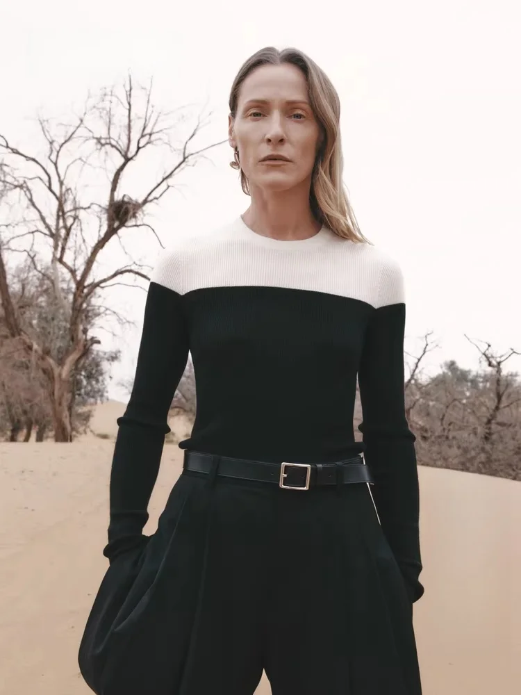 

Edition Women's Slim Fit Wool Sweater ort Sve round Ne Yarn Dyeing Inteated Molding Base irt Winter New Sle