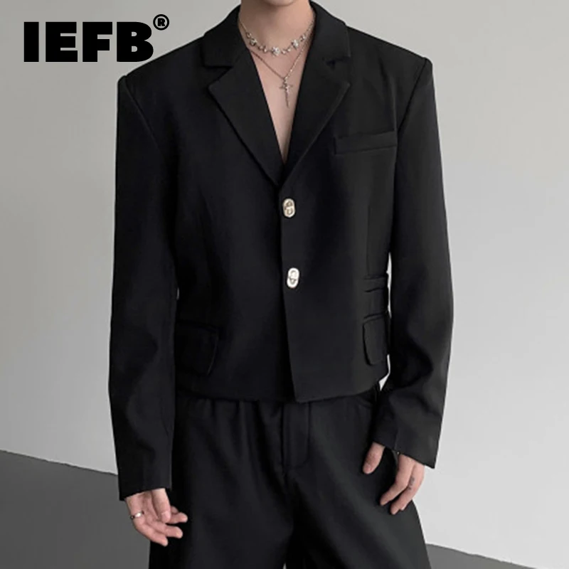 IEFB, Blazers sencillos para hombre, solapa con hombros acolchados, Color sólido, Metal, un solo pecho, pantalón corto informal, chaquetas holgadas para hombre, moda 9X143
