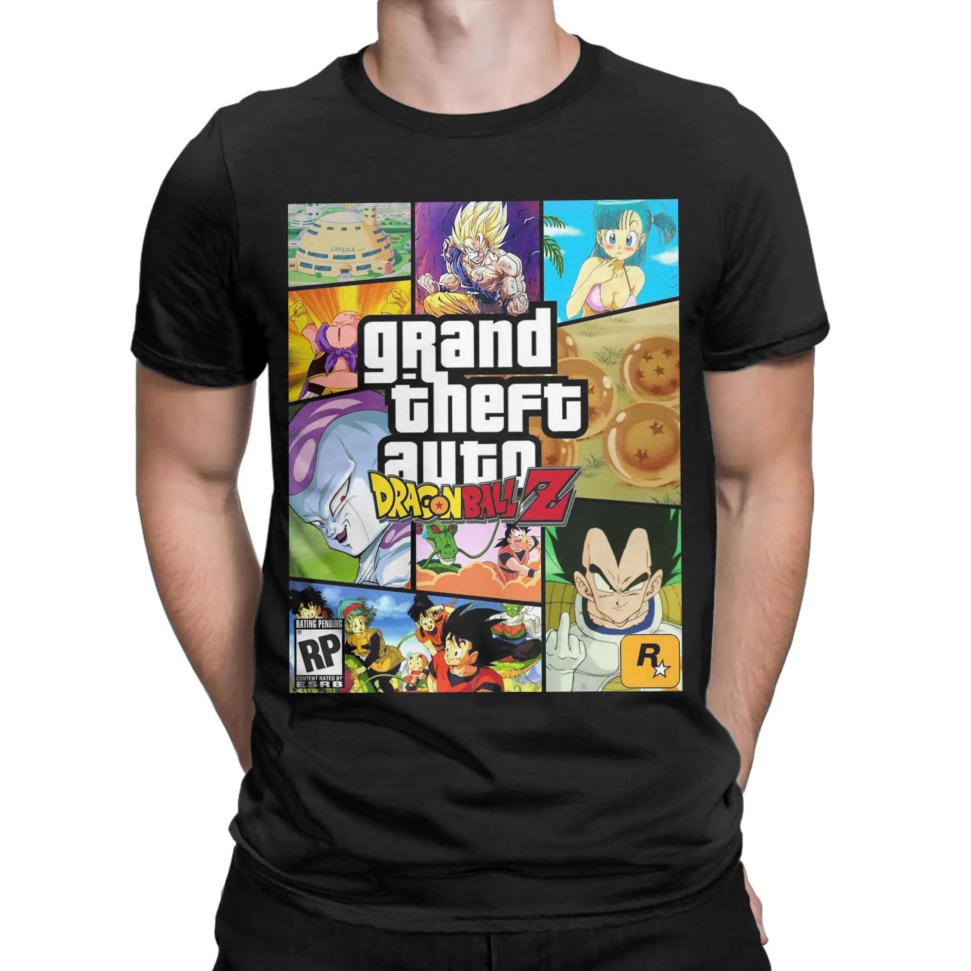 Fashion Grand Theft D-Dragon Ball Z T-Shirts Men Round Collar 100% Cotton T Shirt  Short Sleeve Tee Shirt Graphic Printed Tops