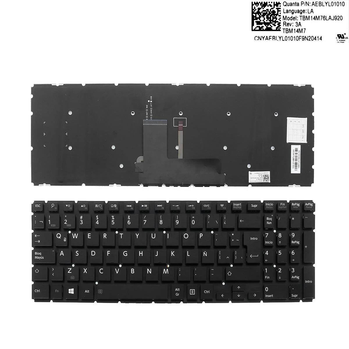 

Latin Spanish New Laptop Keyboard For Toshiba Satellite Radius P50W-B P55W-B AEBLYL01010 Black Backlit No Frame