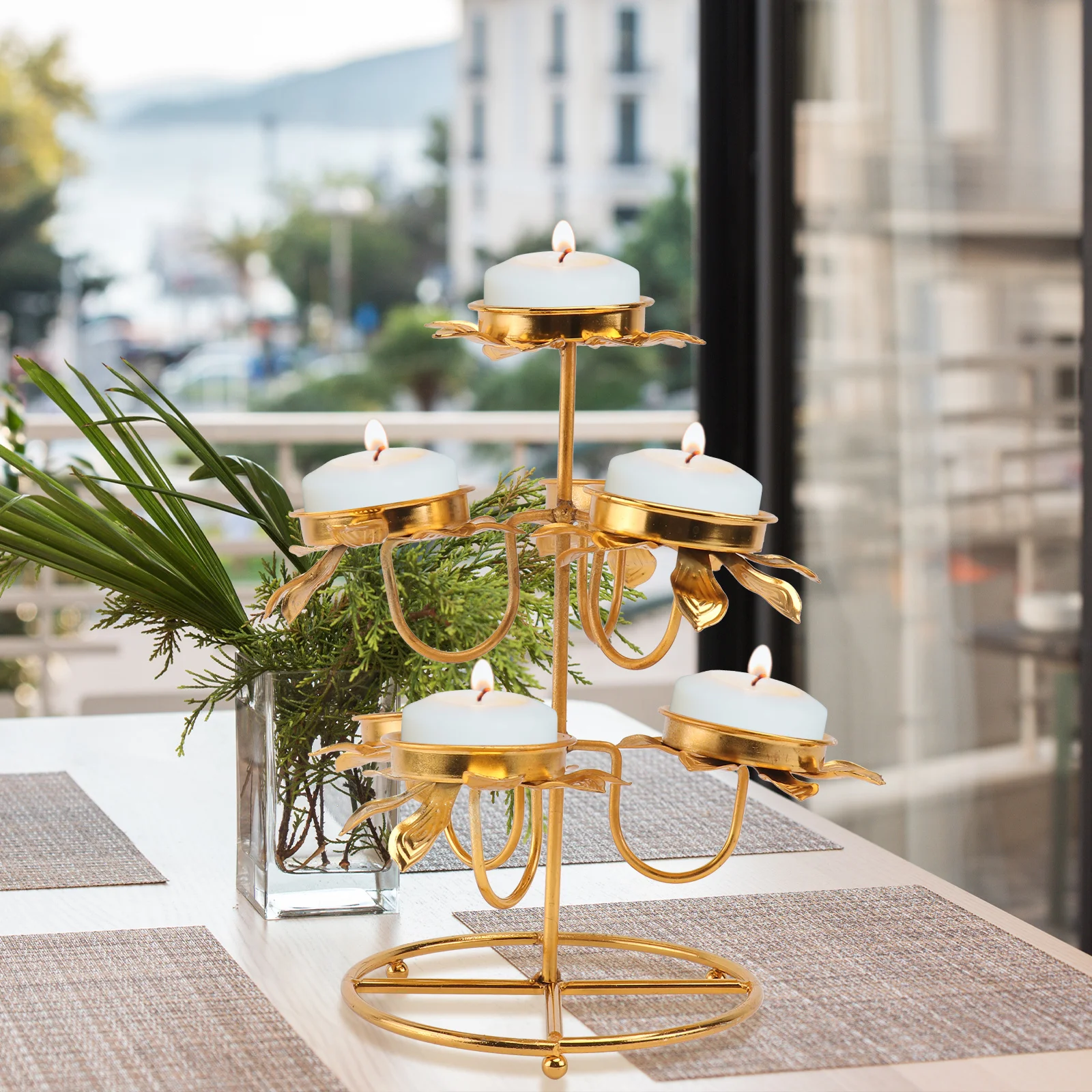 

1Pcs Lotus Design Stand Decorative Creative Alloy Candlestick for Home Office Temple Buddha Supply Golden Candleholder