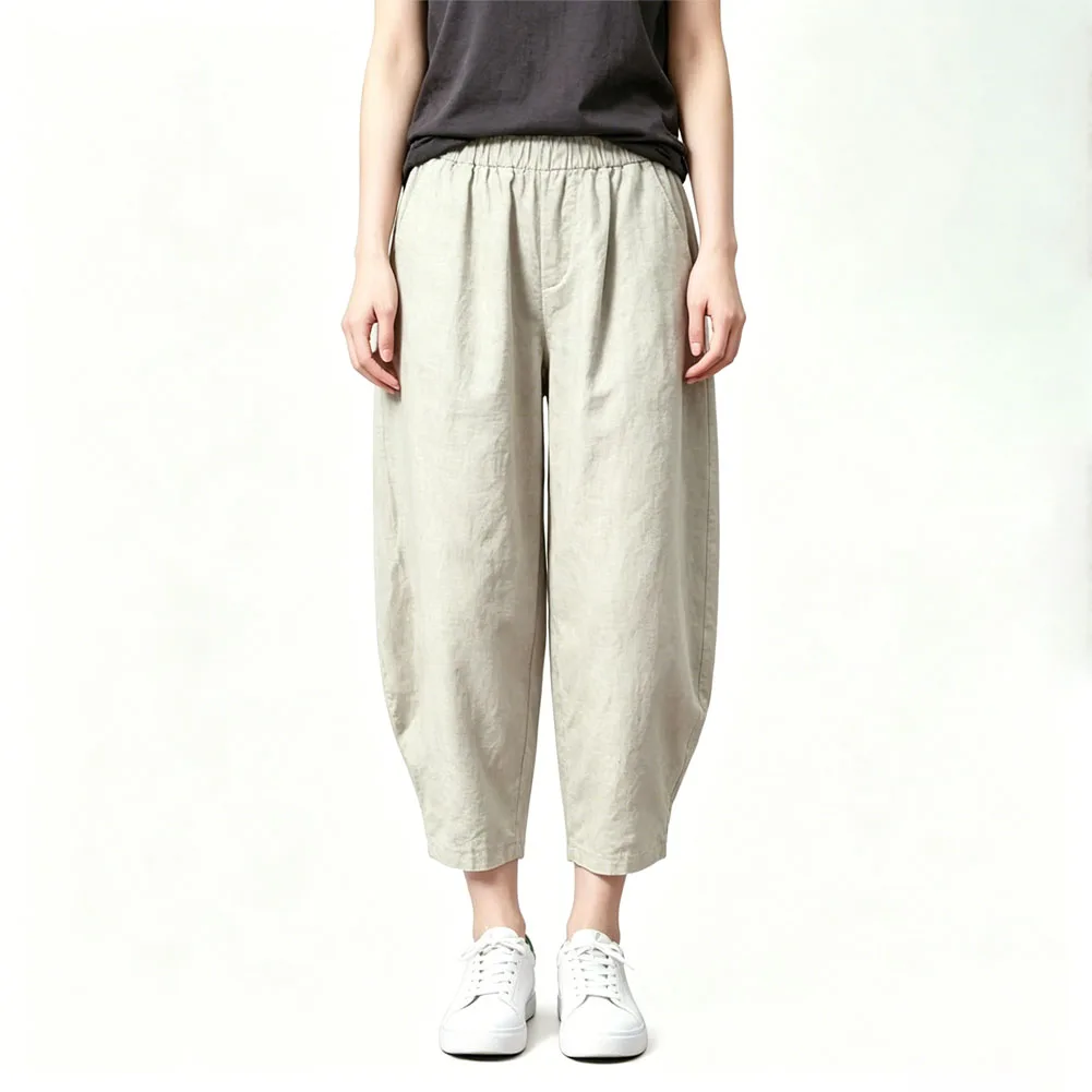 Women's Loose-Fitting Cropped Trousers with Wide-Leg Style and Regular Length Ideal for Home Vacation and Social