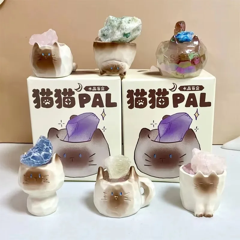 

Kawaii Cat Pal Blind Box Natural Stone Figurine Trendy Desk Decoration Unique Graduation Birthday Gift Collectible Toy