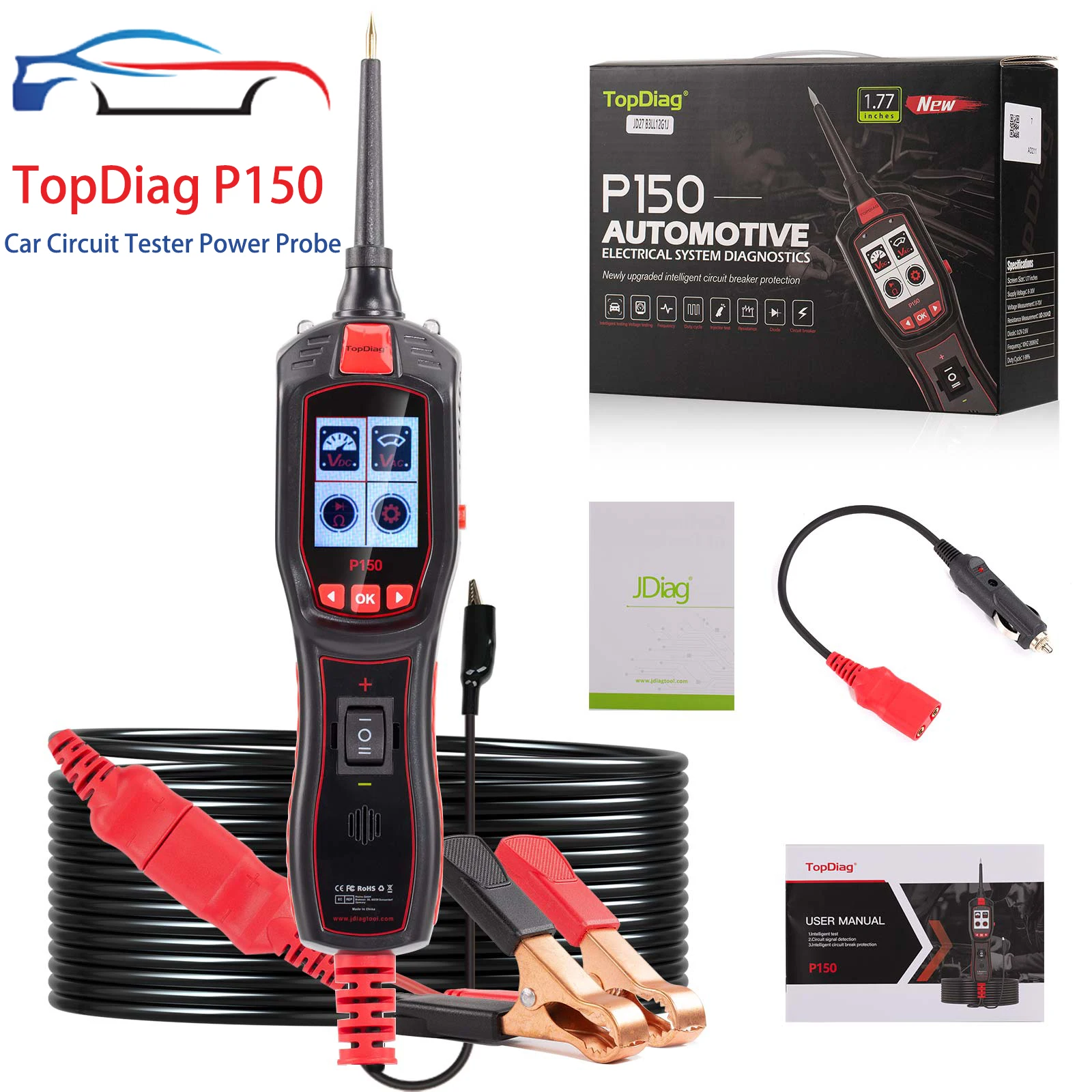 Topdiag P150 Power Probe รถเครื่องทดสอบวงจรการใช้ฉีดระบบทดสอบการใช้หัวฉีดการตรวจจับสัญญาณเครื่องมือวินิจฉัยยานยนต์