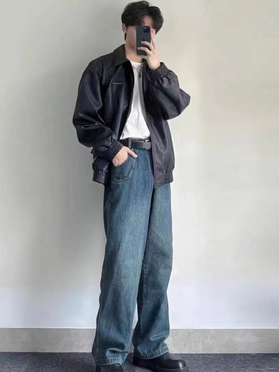 

Мужские джинсы в американском ретро-стиле, свободные, прямые, винтажные, широкие, в стиле CleanFit, модные брендовые джинсы из Гонконга