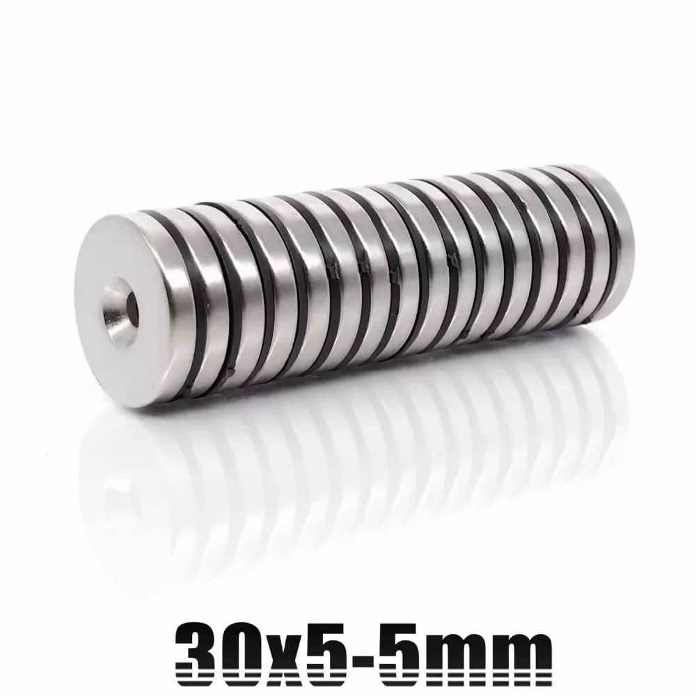 1/2/5/10pcs N35 30mm x 5mm Ring Hole 5mm Strong Round Countersunk Rare Earth Neodymium Magnet 30x5 30*5-5