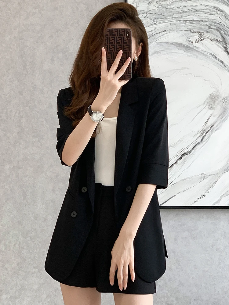 

Casual Lightweight Summer Suit Jacket Women's Loose Fit Sleeveless Short Pants Set Comfortable Breathable Polyester Fabric