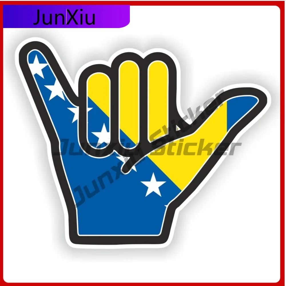 

Bosnia Flag Shaka Hand Hang Loose Vinyl Decals Graphic Motor Laptop Bumper Rally Custom Pictures Funny Car Decoration Waterproof