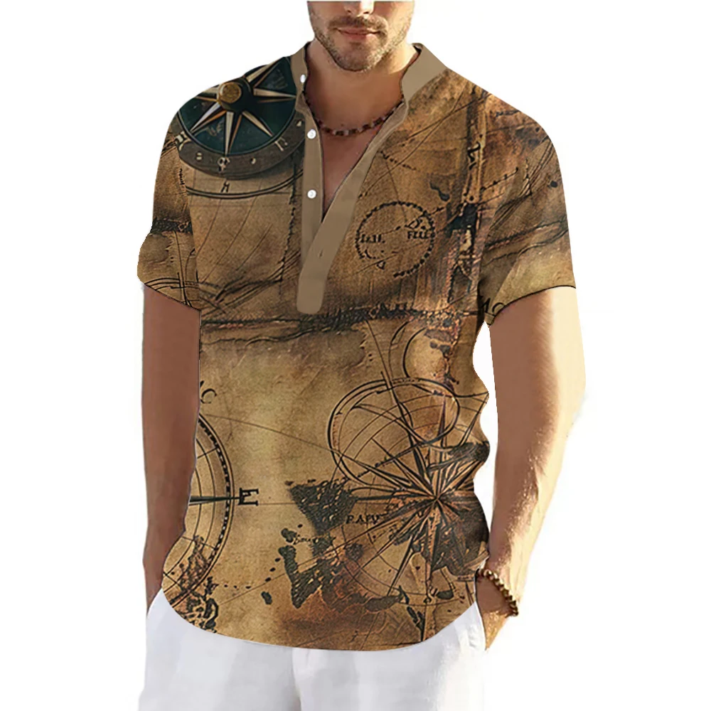 Camisa de manga corta para hombre, Tops con estampado de ancla de brújula náutica a la moda, camisas sueltas informales, talla grande S-5XL