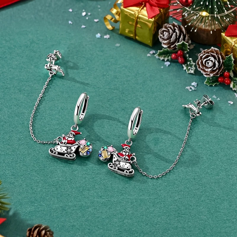 925 Sterling Silver Hoop Earrings Gift Socks Santa Claus Christmas Series Earrings Fit Teens Women Sparkling Wedding Gifts