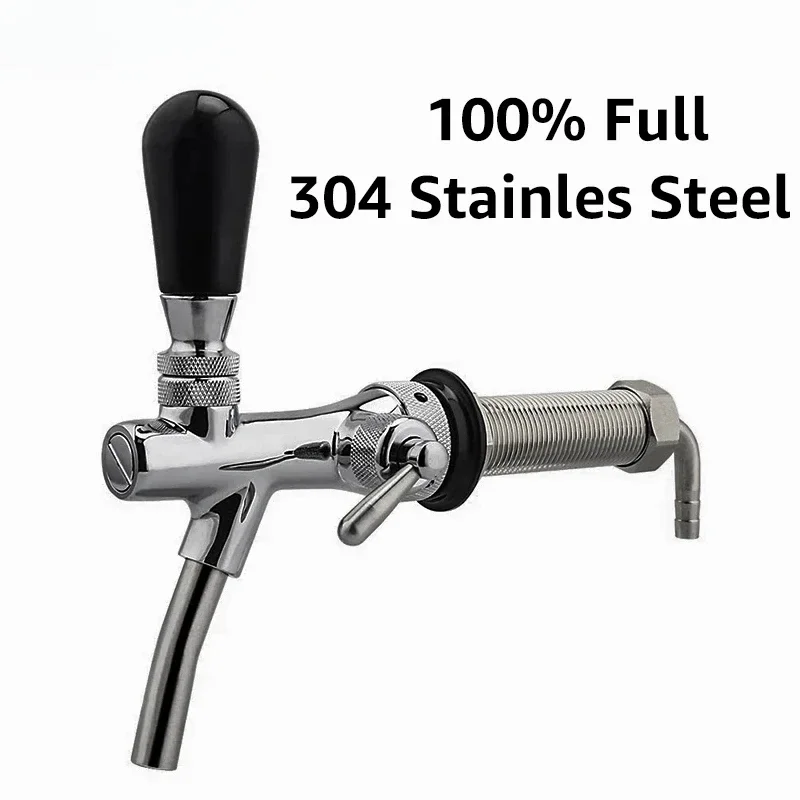 100% Full Stainless Steel Beer Faucet, Homebrew Italian Beer Tap Adjustable Flow Control with SS304 100mm Faucet Shanks