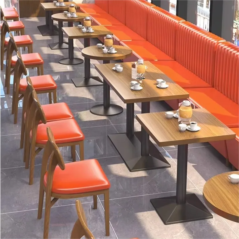 

Factory Price Luxury Restaurant Wood Tables and Chairs Half Round Orange Restaurant Booth Seating Restaurant Sets for Fast Food