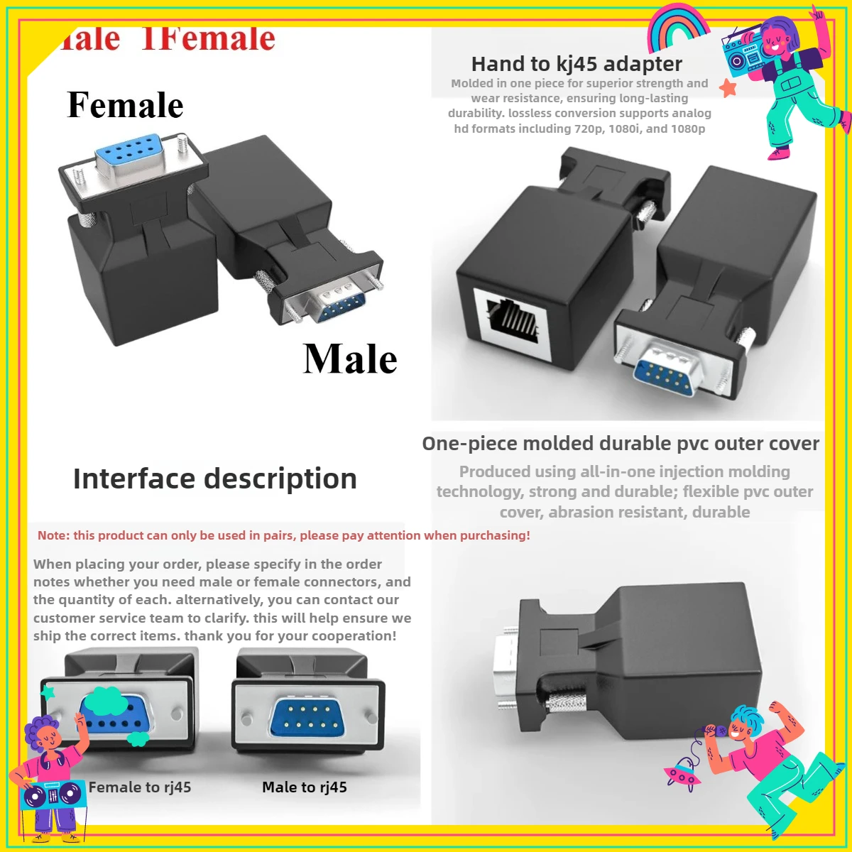 

2PCS/Lot DB9 RS232 Male/Female To RJ45 Female Adapter COM Port To LAN Ethernet Port Converter Componentes Eléctricos