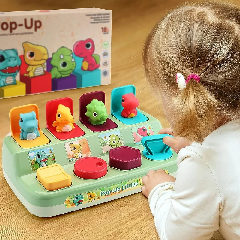 Baby Pop Up Toy Colorful Cause and Effect Toys for Babies 12 Months Montessori Toy Toddler Infant Toys Popup Dinosaur Toy