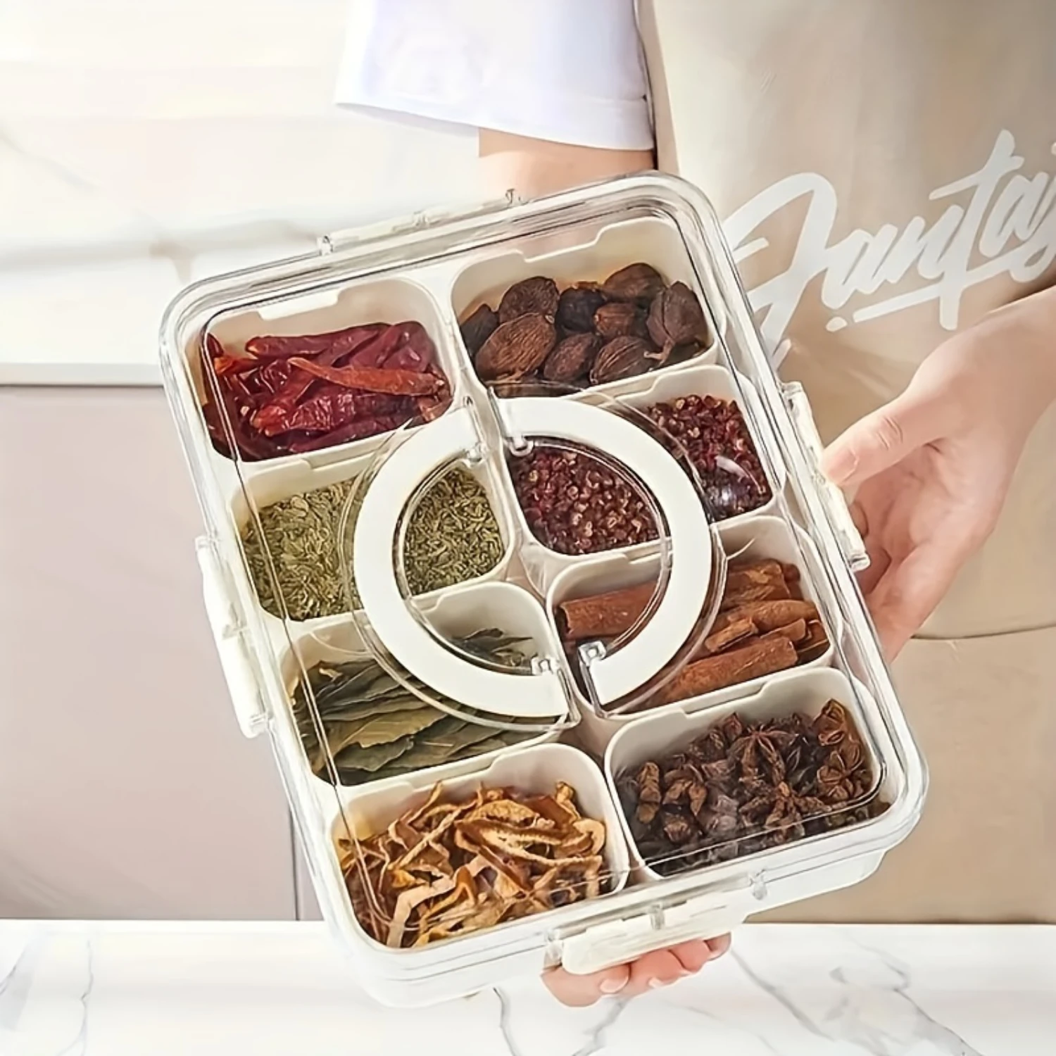 Large Capacity Spice Organizer With Sealed Lid - Multi-Compartment  Box For Snacks, Fruits & Candy - Durable Plastic  Container