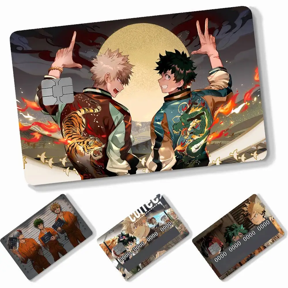 Anime My H-Hero A-Academia  4pcs Credit Card Skin Stickers Suitable for Bank Debit Subway Bus Transit Pass Decorative Cover