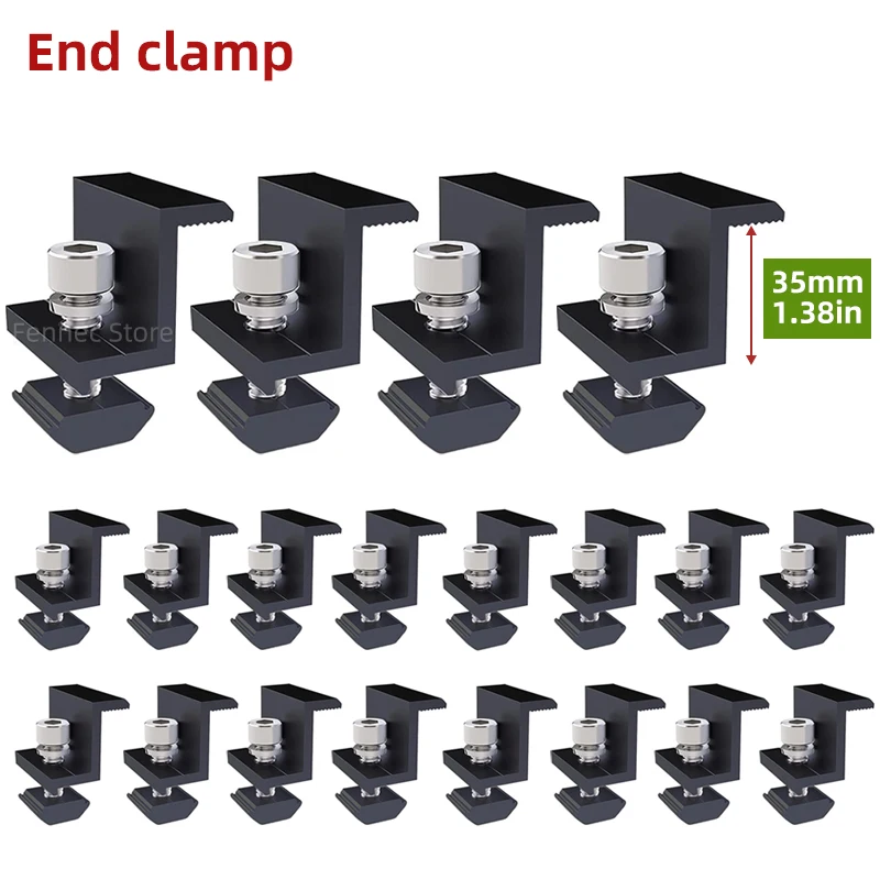 Zonnepaneel montage bevestigingsklem Verstelbare beugeluiteinde en middenklem PV-paneelclip voor zonnepaneel PV-systeem Installatieaccessoires