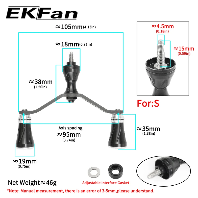 EKFan 105MM Kohlefaser+Aluminium Doppelknopf Spinnrolle Griff Passend für S-REEL Köderrolle Griff DIY-Teile – Detail 1