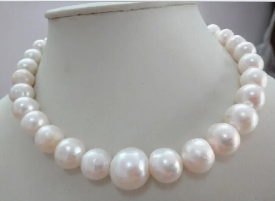 

Large AAA12-14mm South China Sea Perfect White Pearl Necklace 18 "925s-