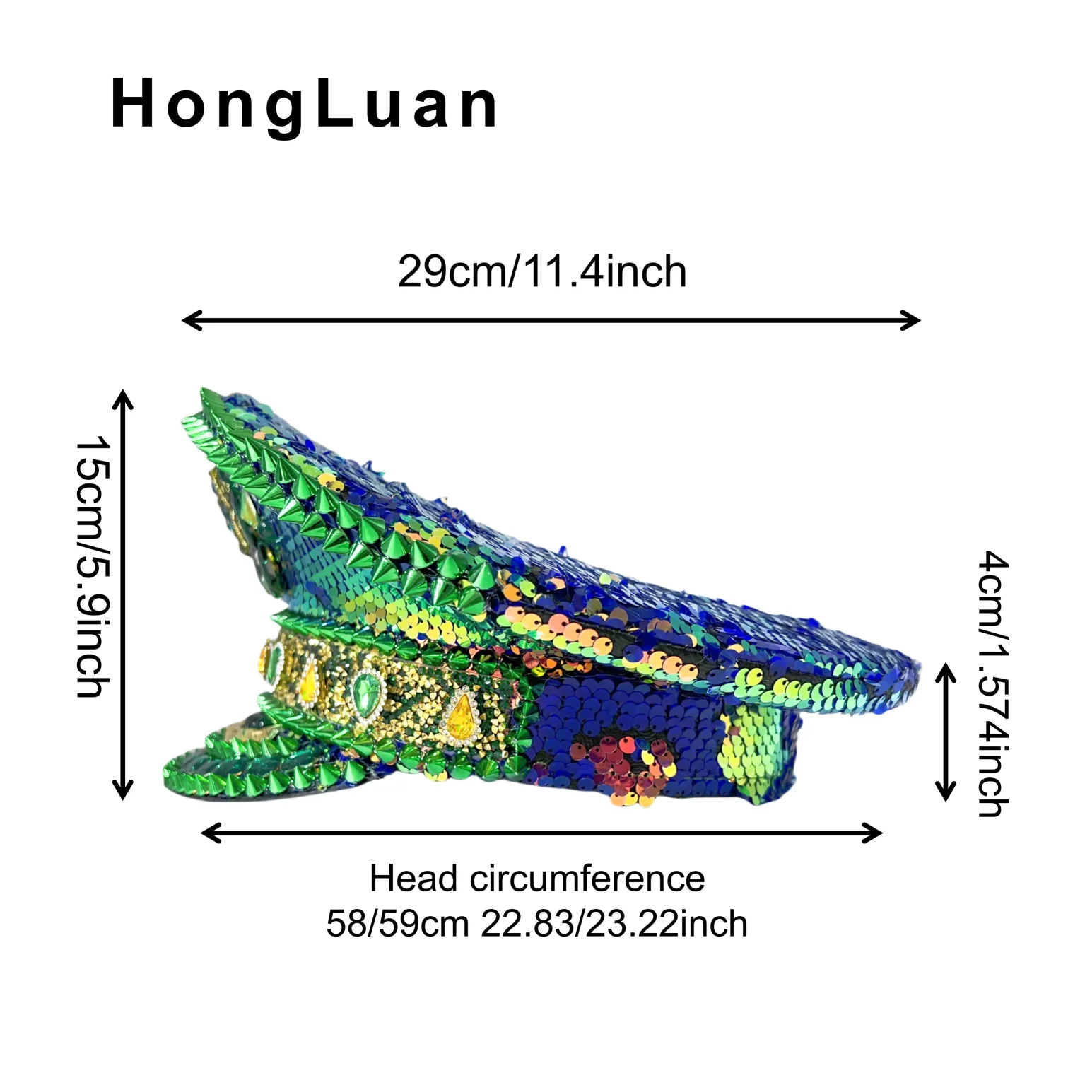 HongLuan Green Rose Cappello da capitano Steampunk con strass per donna festival Burning Man, accessori militari vintage e berretto da uomo