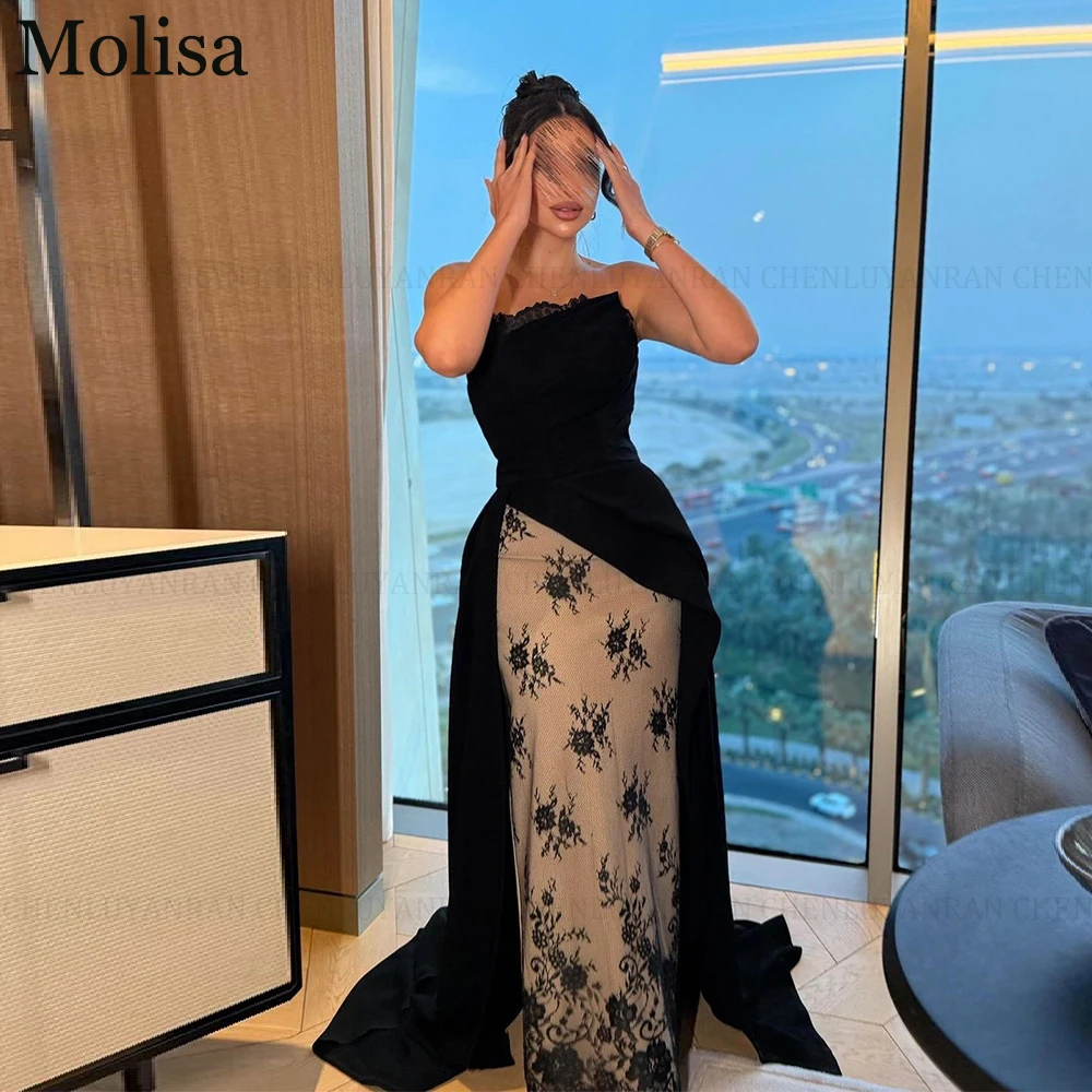 

MOLISA черные изысканные платья для торжественных случаев 2025 новые индивидуальные кружевные аппликации Русалка без бретелек длинные вечерние платья для выпускного вечера