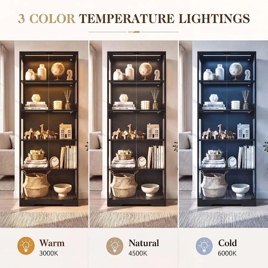 65" Display Cabinet with Glass Doors and LED Lights view 5