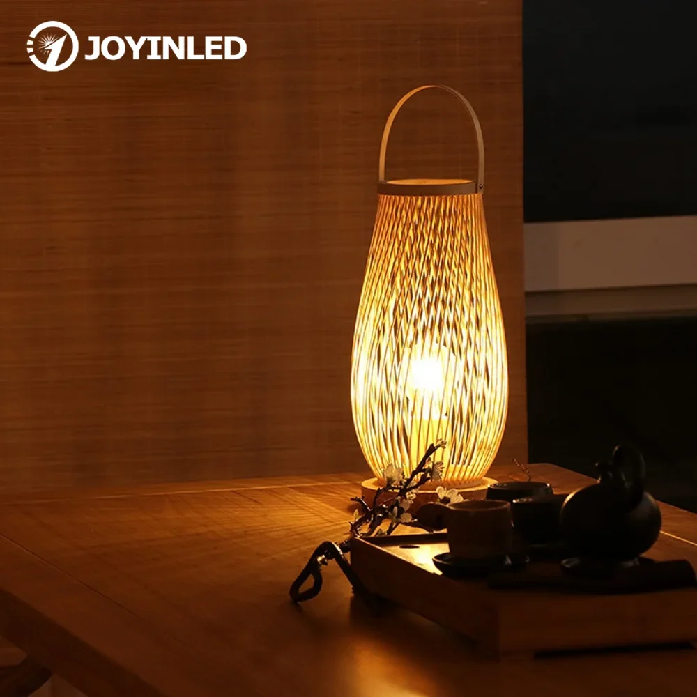 Vintage Bamboohandicraft Table Lamps Handmade Bedroom Bedside Desk Lights Living Room Decor Warm Bamboo Wood Lamp