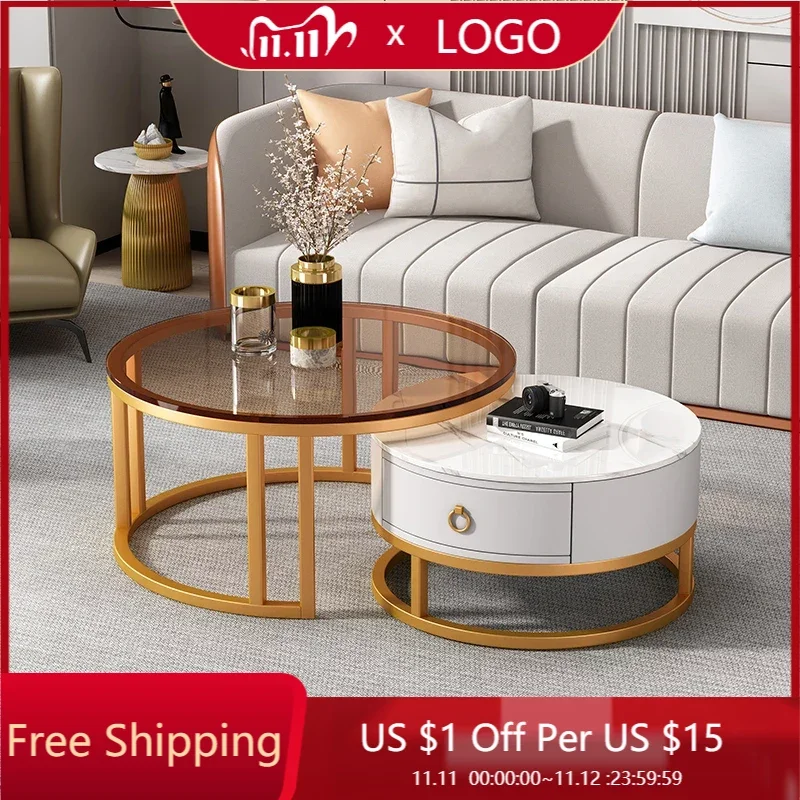 Round Drawers Premium Coffee Tables Luxury Korea Design Cute Coffee Tables Modern Minimalist Stolik Kawowy Household Items