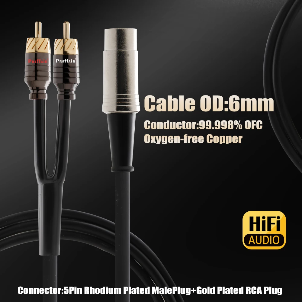 Preffair High-end HiFi Audio Phono Cable OFC Audio Cable with Gold-plated Two RCA Connectors and Rhodium-plated 5-pin DIN Plug