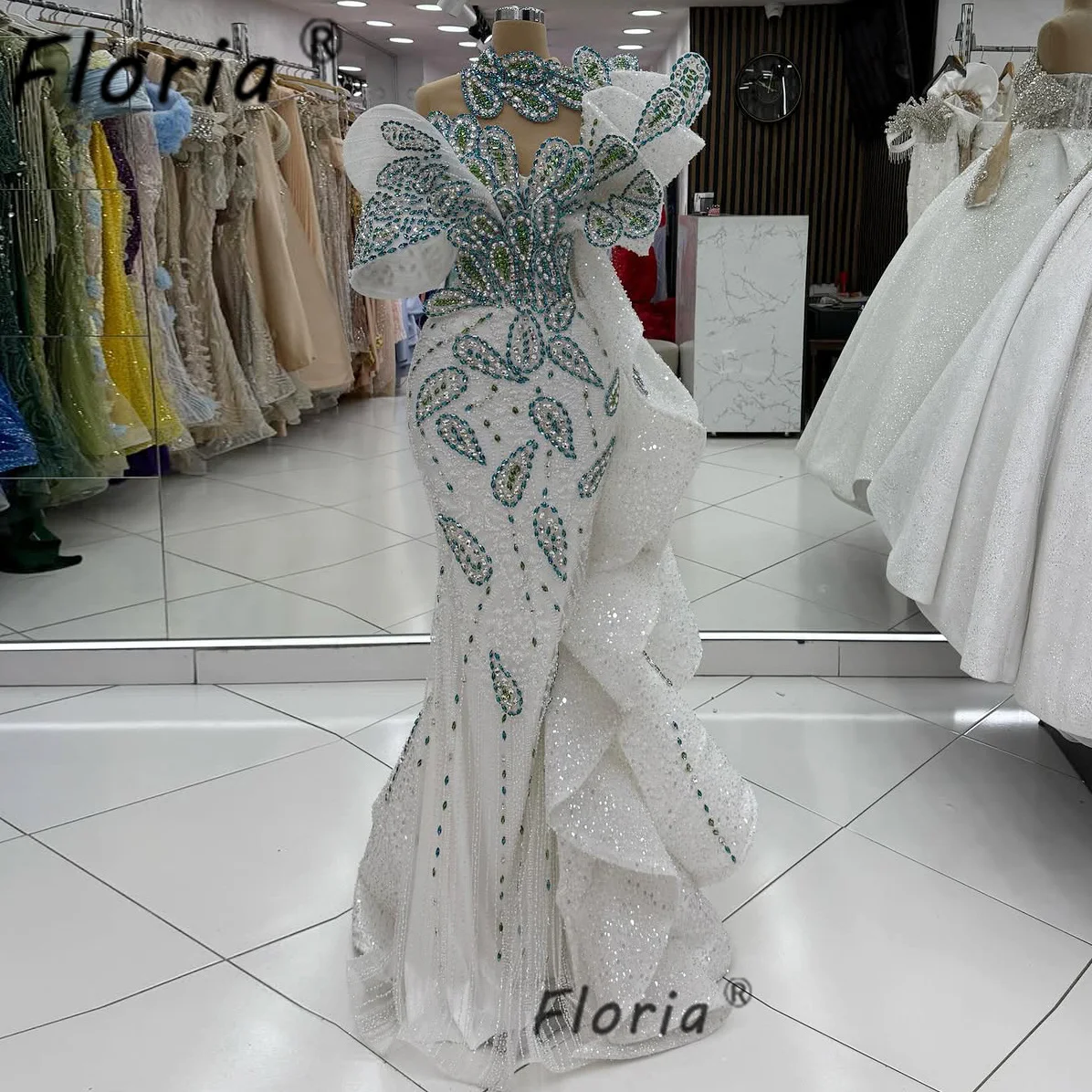 

Dubai Woman Crystal Rhinestones Wedding Dress Fully Beads Mermaid Bridal Gown Customized Special Party Dress Vestidos de noche