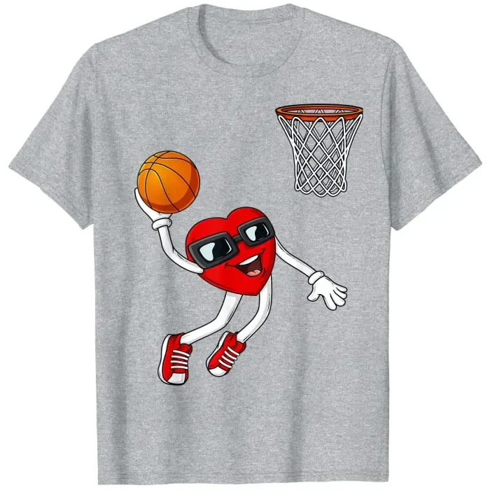 Valentines Day Heart Dunking Basketball Boys Girls Kids T-Shirt Gifts Baseketball Player Graphic Tee Tops Short Sleeve Blouses