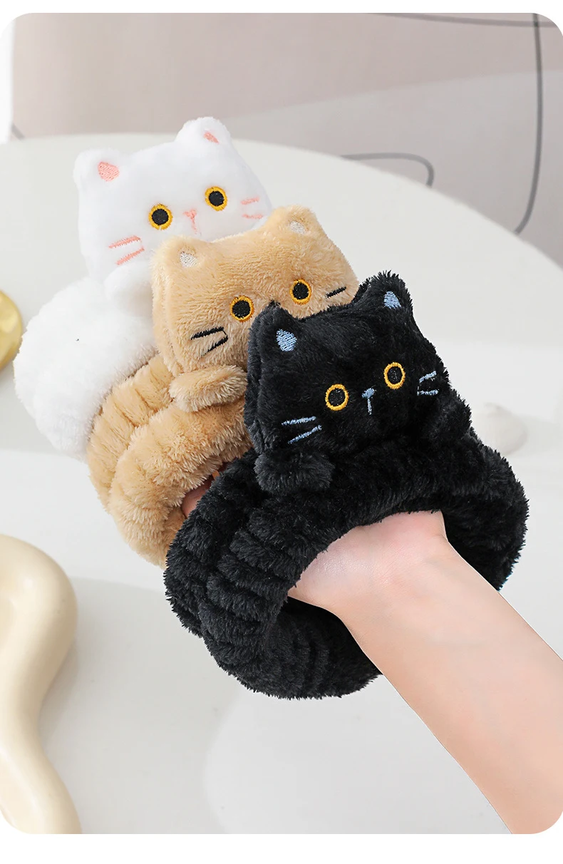 Niedliche Korallen-Fleece-Stirnbänder, elastisch, Cartoon-Katze, Make-up, Gesicht waschen, Haarbänder, weich, spurlos, Gesichts-Spa-Kopfbedeckung, Haar-Accessoires – Detail 8