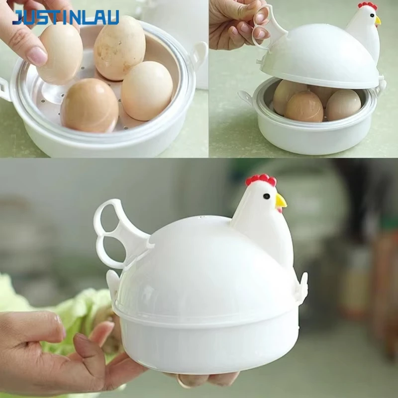 JUSTINLAU Creative Microwave Egg Steamer 1/4‑Egg Chicken Shaped Egg Cooker Home Self-service Breakfast Egg Boiler Kitchen Tools