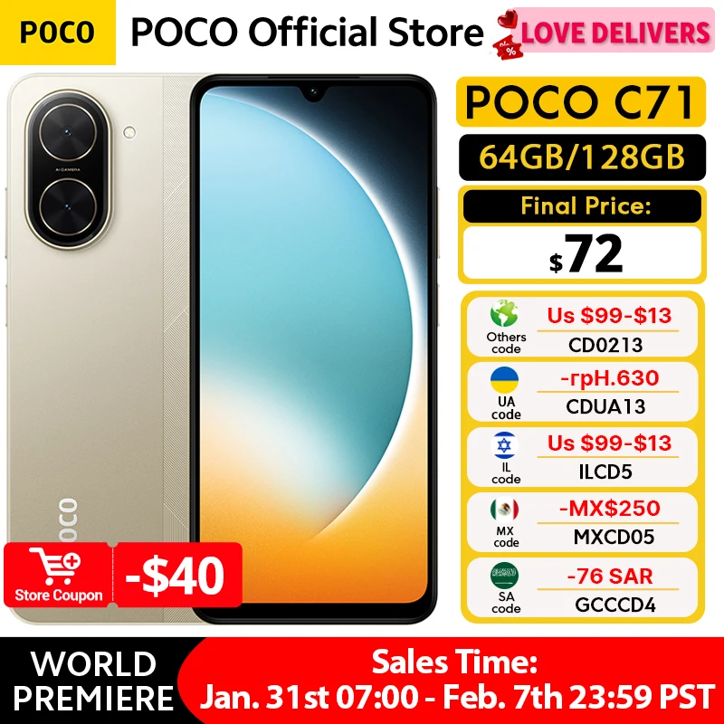 Xiaomi Smartphone POCO C71 4GB RAM 128GB ROM 6,67 display 15W 32MP 5200 mAh Battery Global version