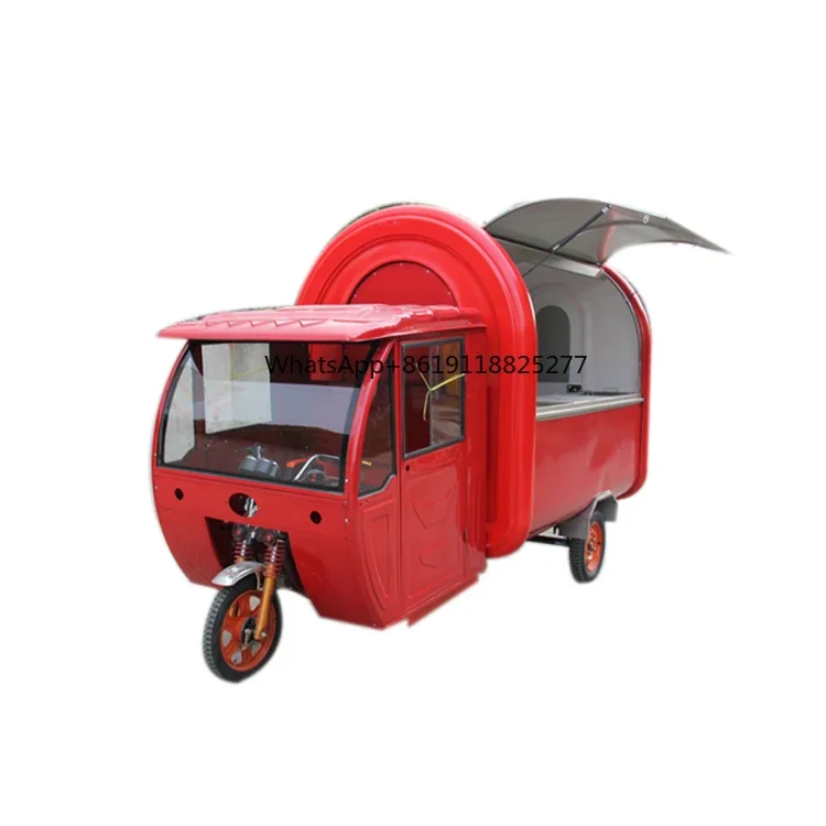 Carrito de helados eléctrico para perros calientes, triciclo de tres ruedas, diésel, camión de comida, bicicleta, cafetería, motocicleta, caravana de comida