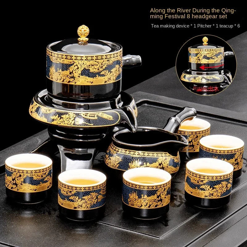 Lazy Person Tea Set Living Room Small  Semi-automatic Stone Grinding  Divine Tool Kung Fu  Cup Office Brewing  Pot