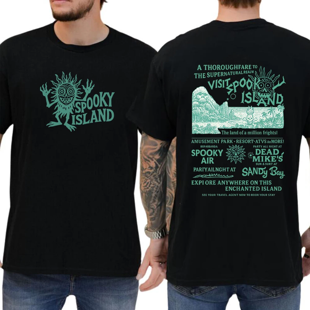 

Ретро рубашка с черепом Spooky Island, рубашка в стиле ретро 2000-х годов, рубашка из фильма на Хэллоуин, мужская и женская уличная одежда, топы с короткими рукавами в стиле хип-хоп, одежда Y2K