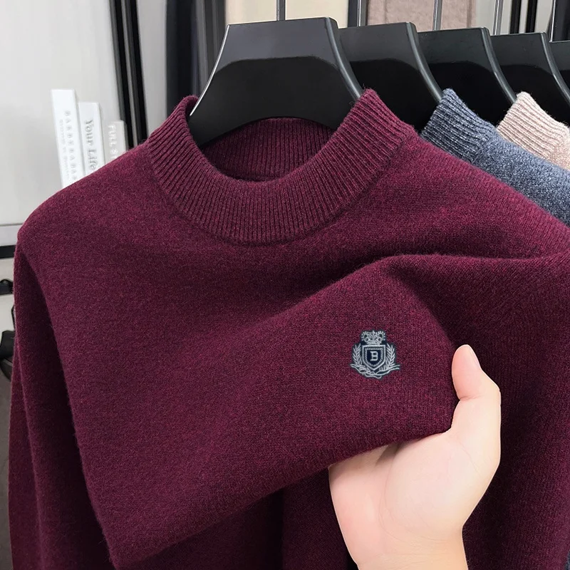 

100% Wool men's autumn high quality sweater round neck thicken Britain keep warm knitwear leisure fashion Men's clothing tops